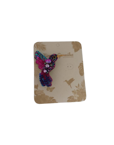 Prendedor Colibri elaborado en tecnica embroidery