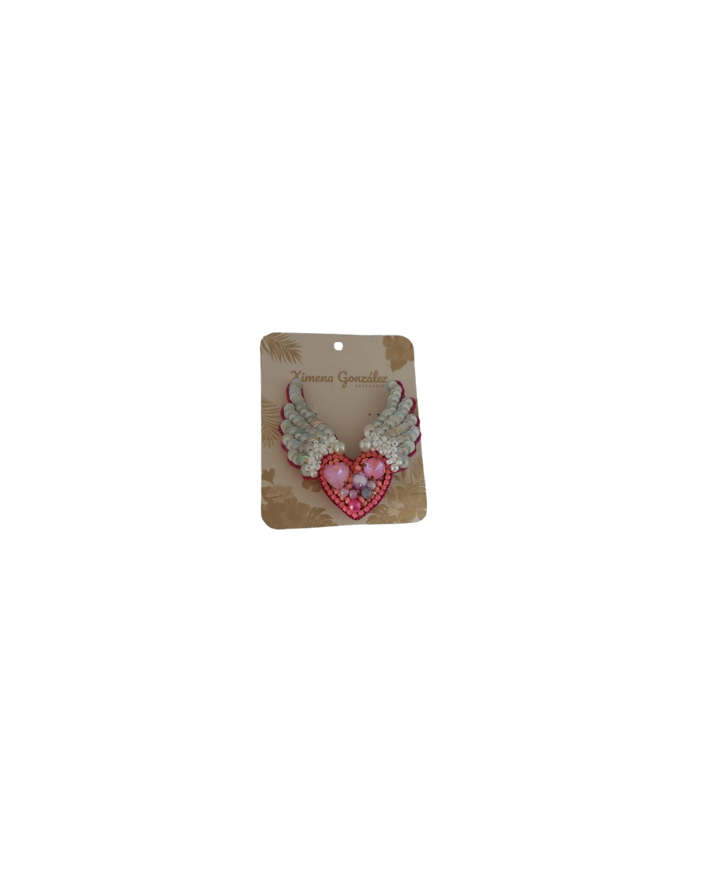 Prendedor Corazon alado elaborado en tecnica embrodeiry