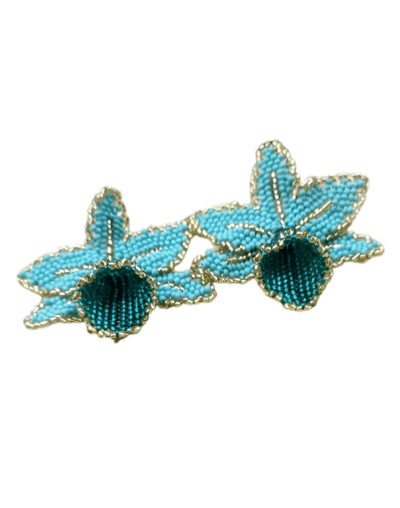Aretes Orquídeas Turquesa-Dorado
