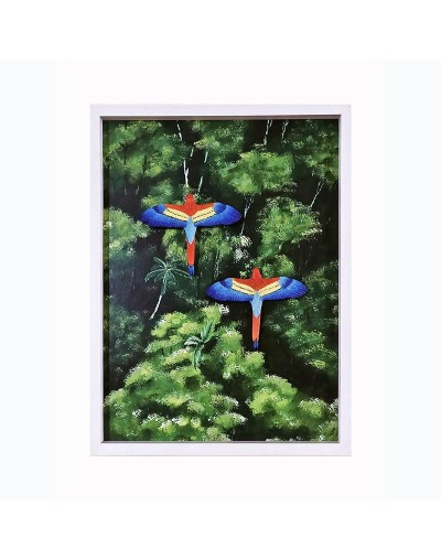 Dos guacamayas sobre selva