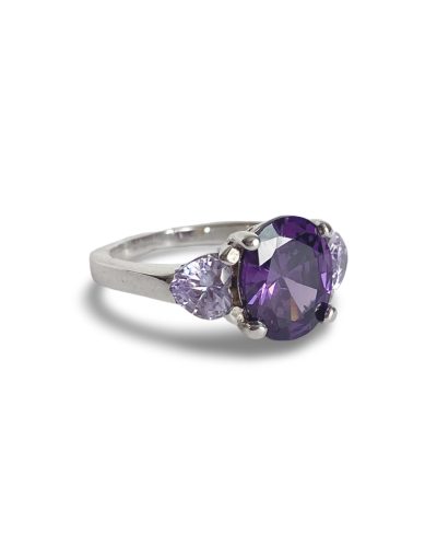 Solitario de compromiso en plata y zirconia amatista