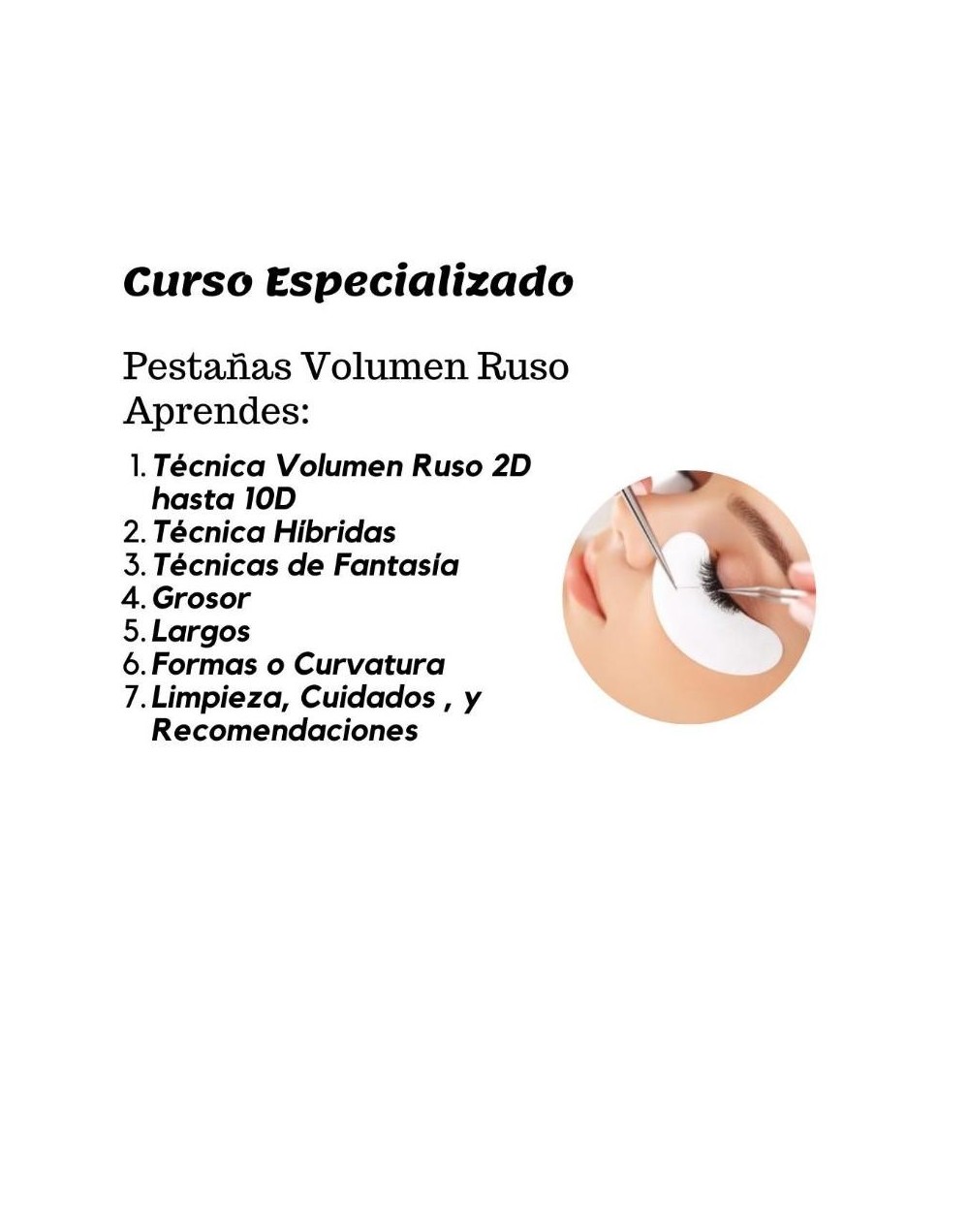 Capacitación  especializada extensión de pestañas volumen ruso