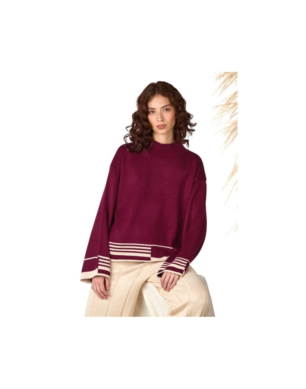 MMC865U07 Buzo Amanda Color Vino tinto/Beige Talla Unica
