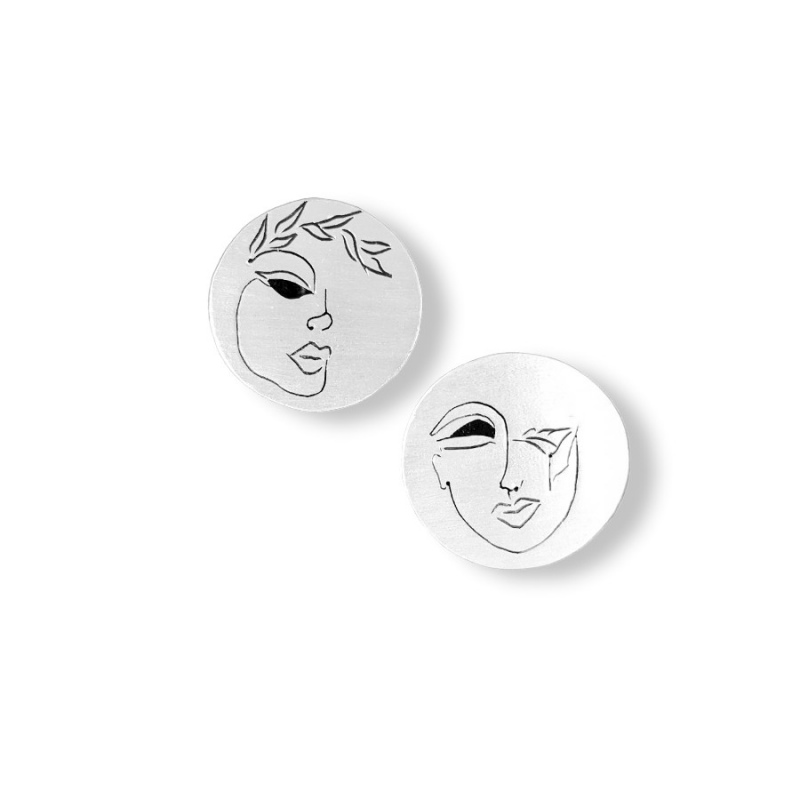 Aretes en plata pendientes de plata aretes de diseño de caras aretes circulares aretes medianos