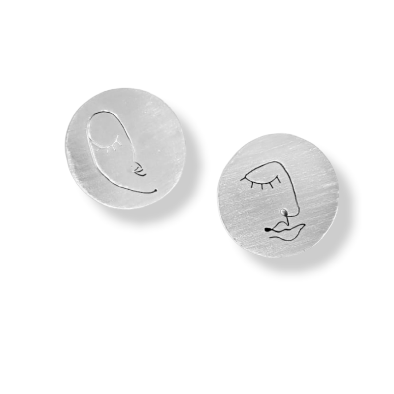 Aretes en plata pendientes de plata aretes de diseño de caras aretes circulares aretes medianos