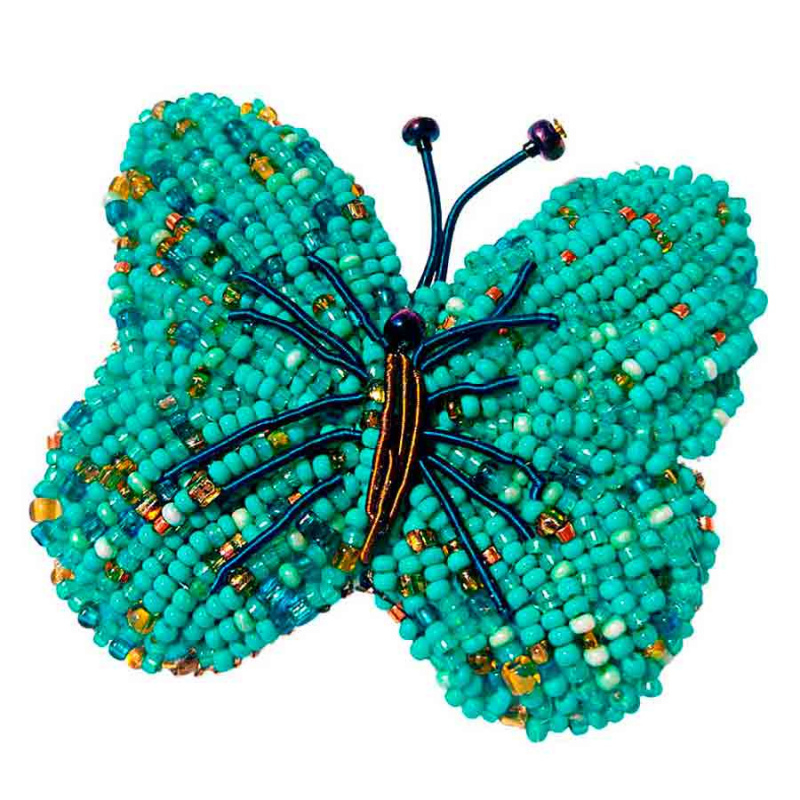 Broche mariposa turquesa bordado a mano