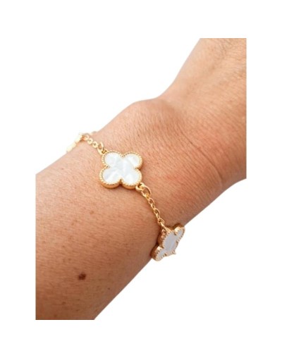 Set cadena y pulsera trébol blanca