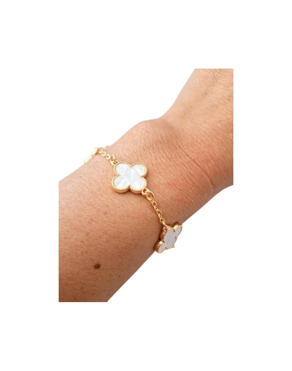 Set cadena y pulsera trébol blanca