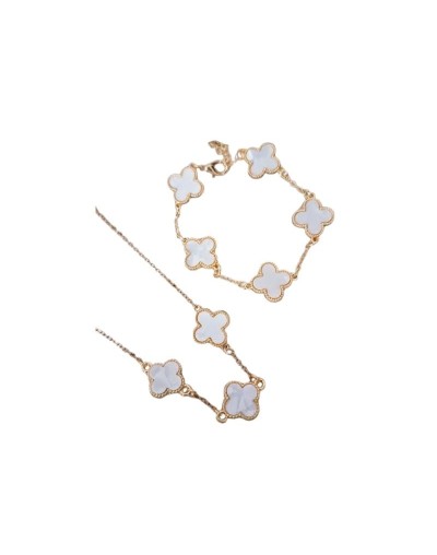 Set cadena y pulsera trébol blanca