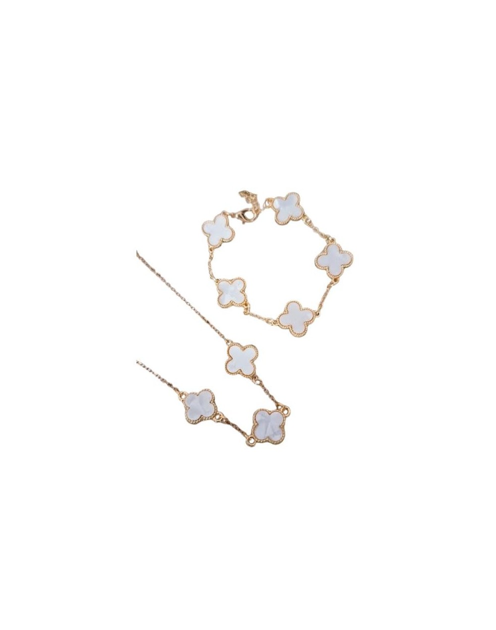 Set cadena y pulsera trébol blanca