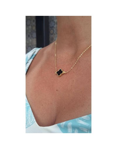 Set  de Cadena , aretes y pulsera Trebol negra