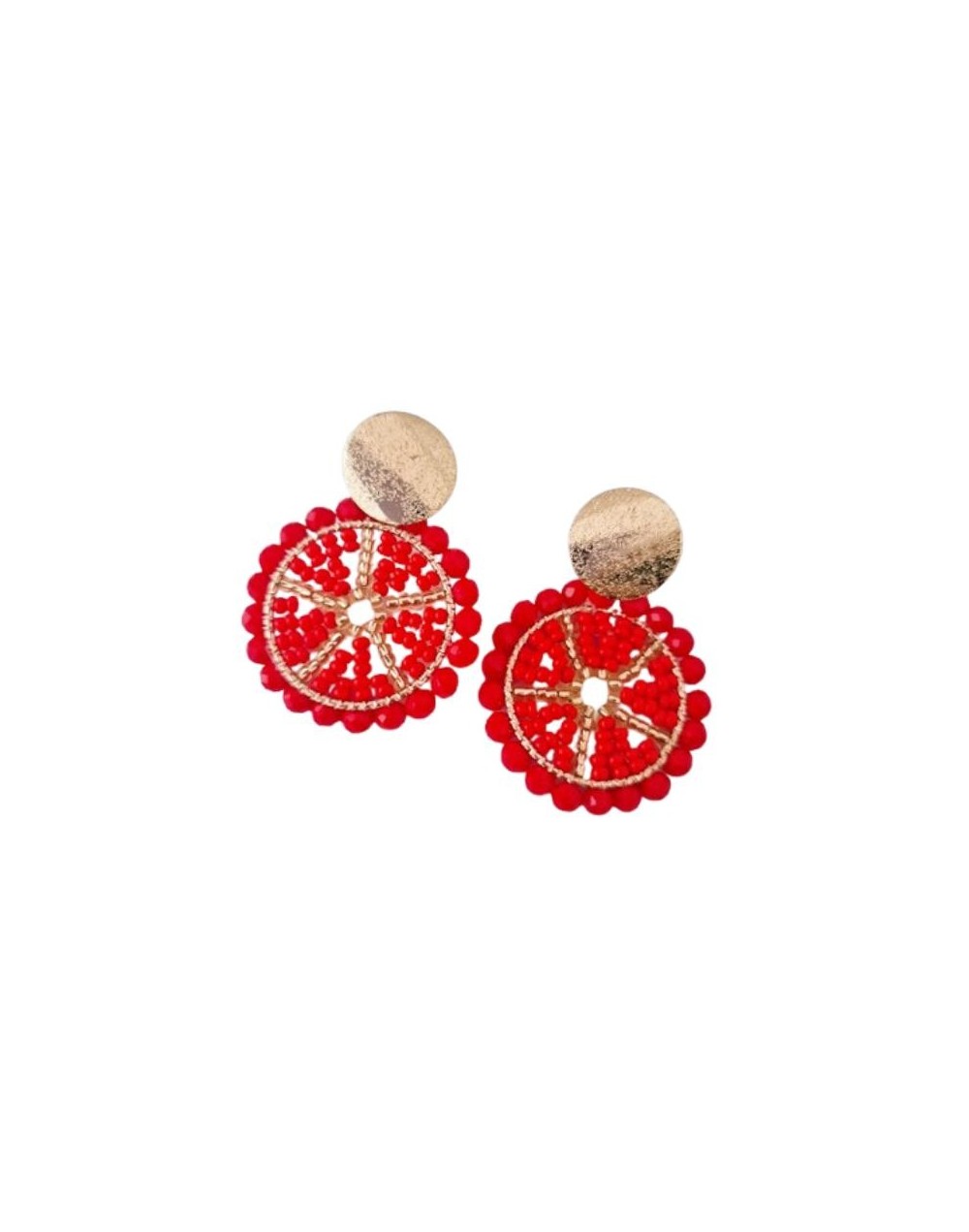 Arete Tejido mostacilla Rojo