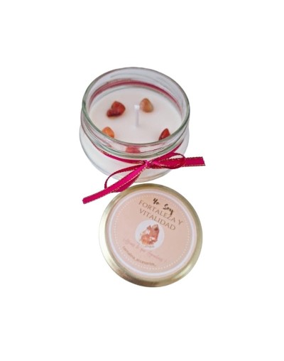 Vela Aromatizada con Cuarzo Cornalina Fortaleza y Vitalidad