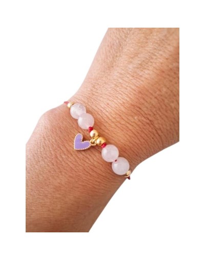 Set Aretes tejidos y pulsera Cuarzo Rosa Corazón Intenso