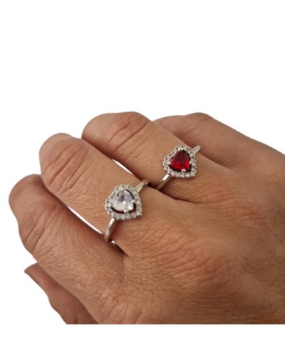 Anillo Corazón con Brillo– Ajustable y Baño en Plata