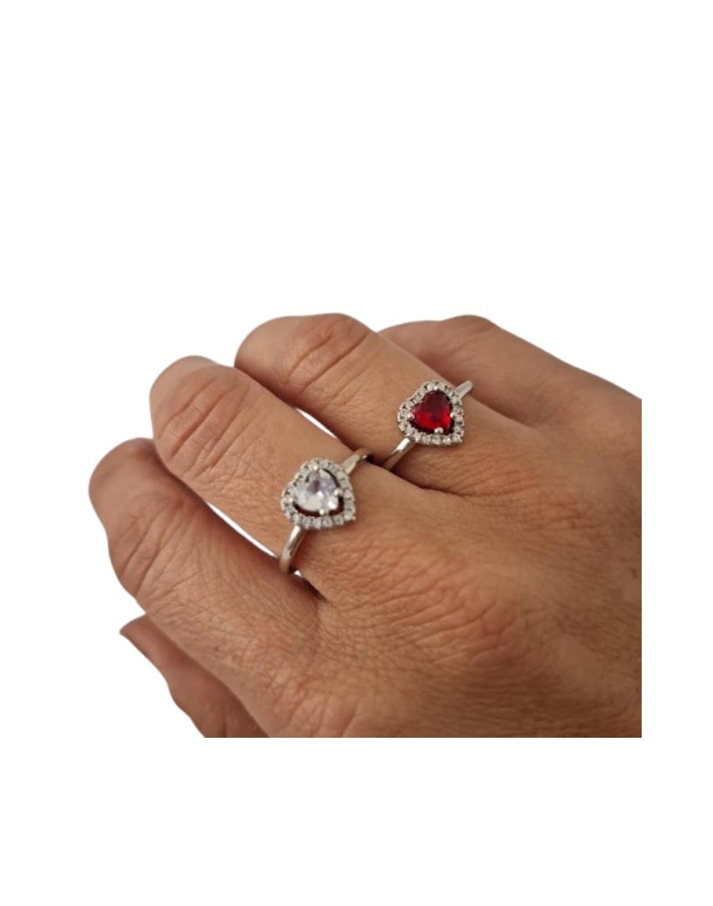 Anillo Corazón con Brillo– Ajustable y Baño en Plata