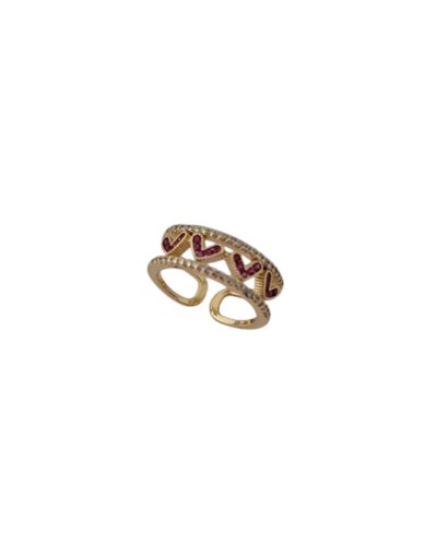 Anillo Corazón con circones rojos en Baño Dorado