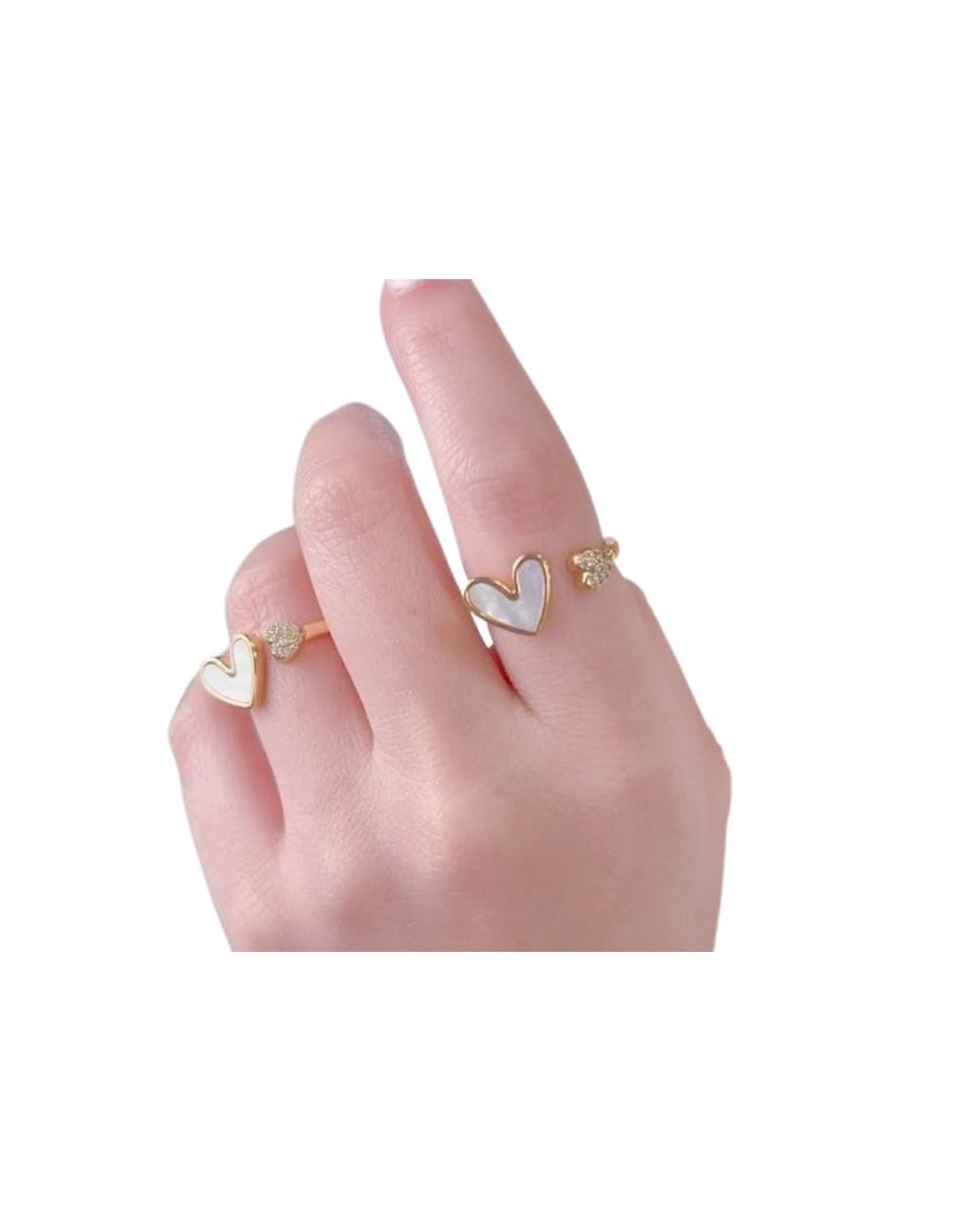 Anillo Dorado con Corazón Blanco en Nácar