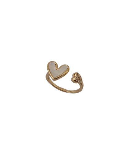 Anillo Dorado con Corazón Blanco en Nácar