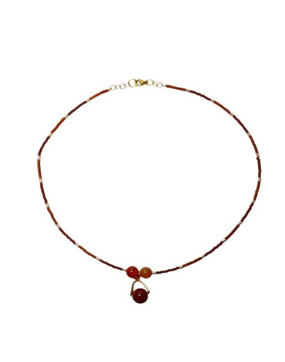 Collar Mostacilla Dije Cornalina Roja