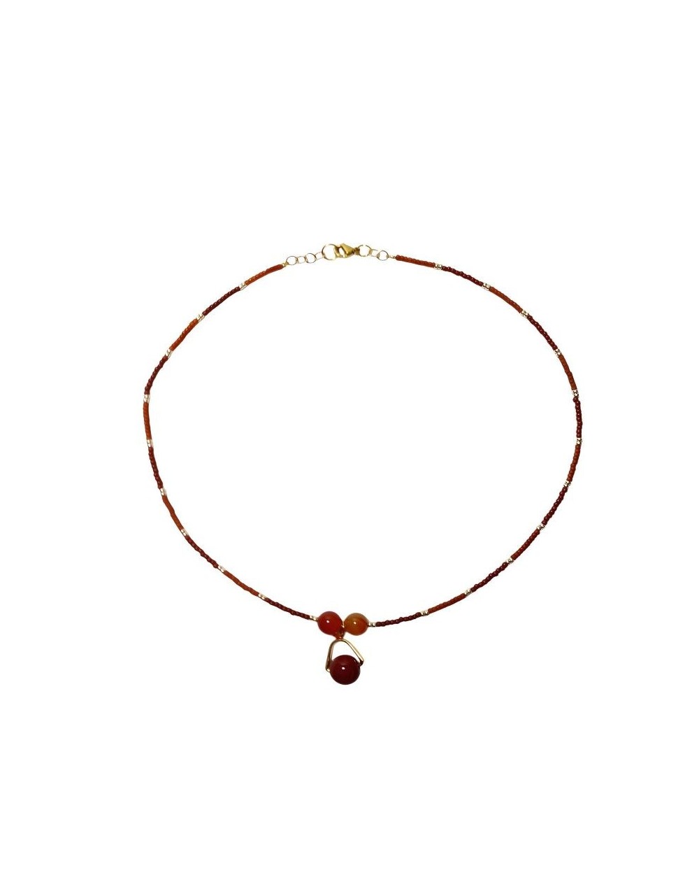 Collar Mostacilla Dije Cornalina Roja