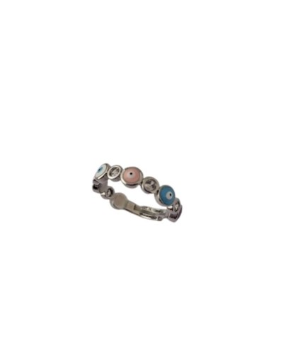 Anillo Plateado con Ojo Turco Multicolor – Protección y Estilo