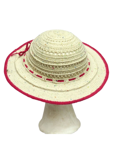 SOMBRERO CRUDO CON BORDE ROSADO