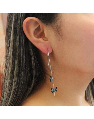Aretes colgantes en plata 950 inspirados en mariposa Leptophobia – Tierra de Conejos Accesorios