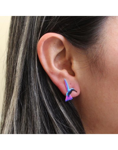 Aretes topos en plata 950 inspirados en colibrí pechinegro – Tierra de Conejos
