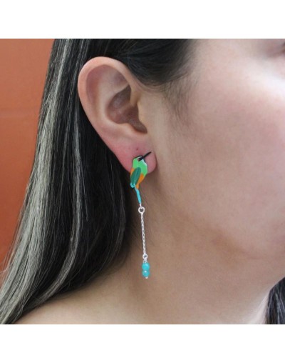 Aretes en plata 950 inspirados en el momoto cejiazul – Tierra de Conejos Accesorios