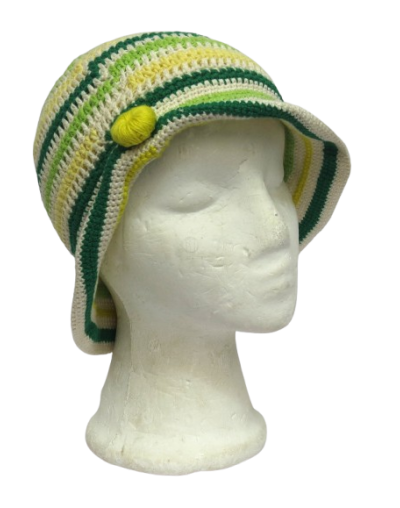 SOMBRERO ENCOCADO EN VERDES Y CON BOTON