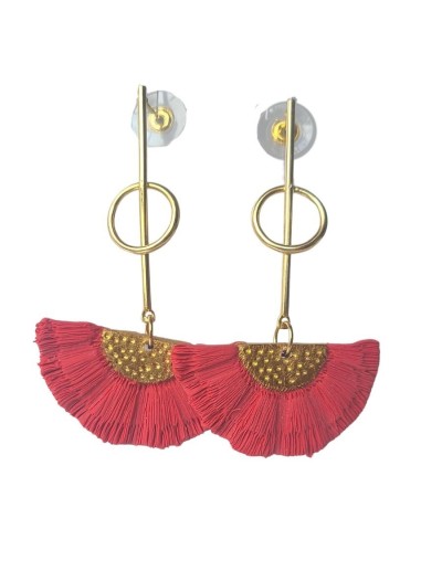 Aretes Abanico rojo tipo macramé
