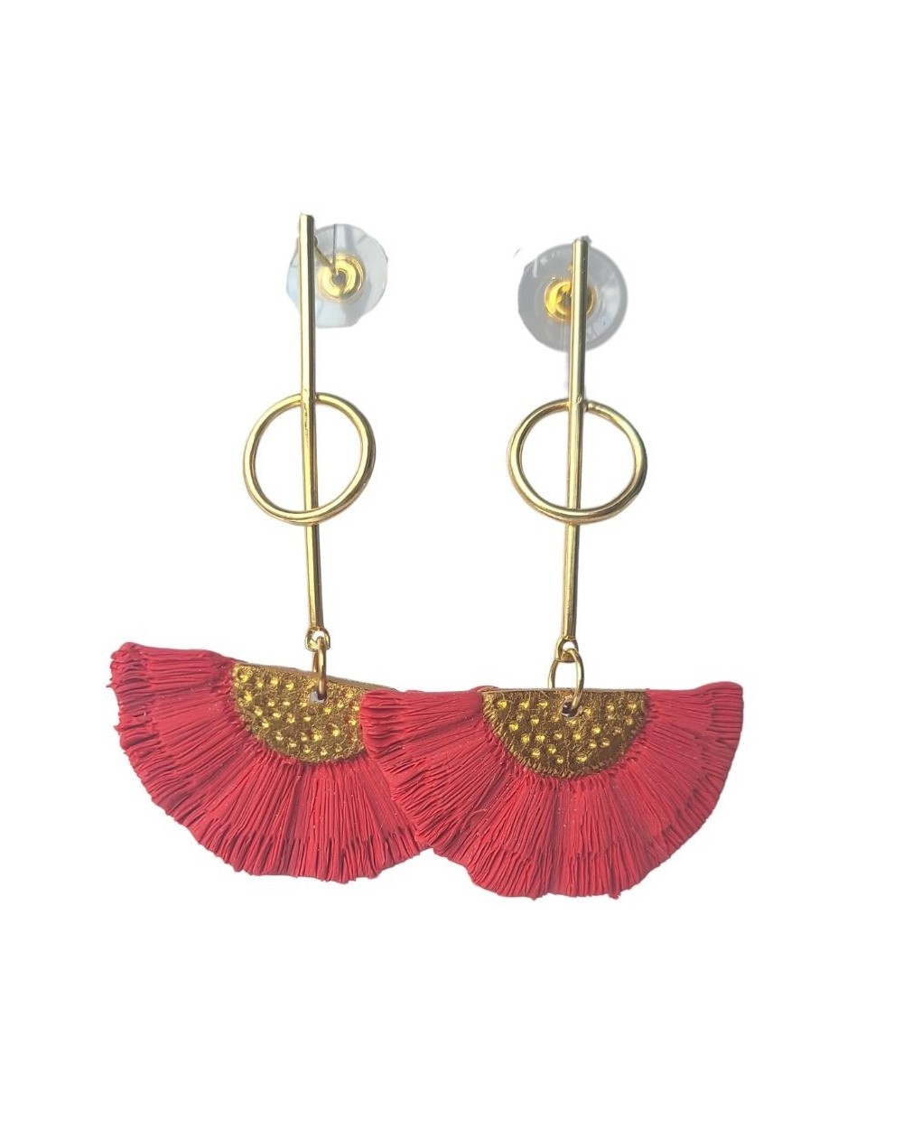 Aretes Abanico rojo tipo macramé