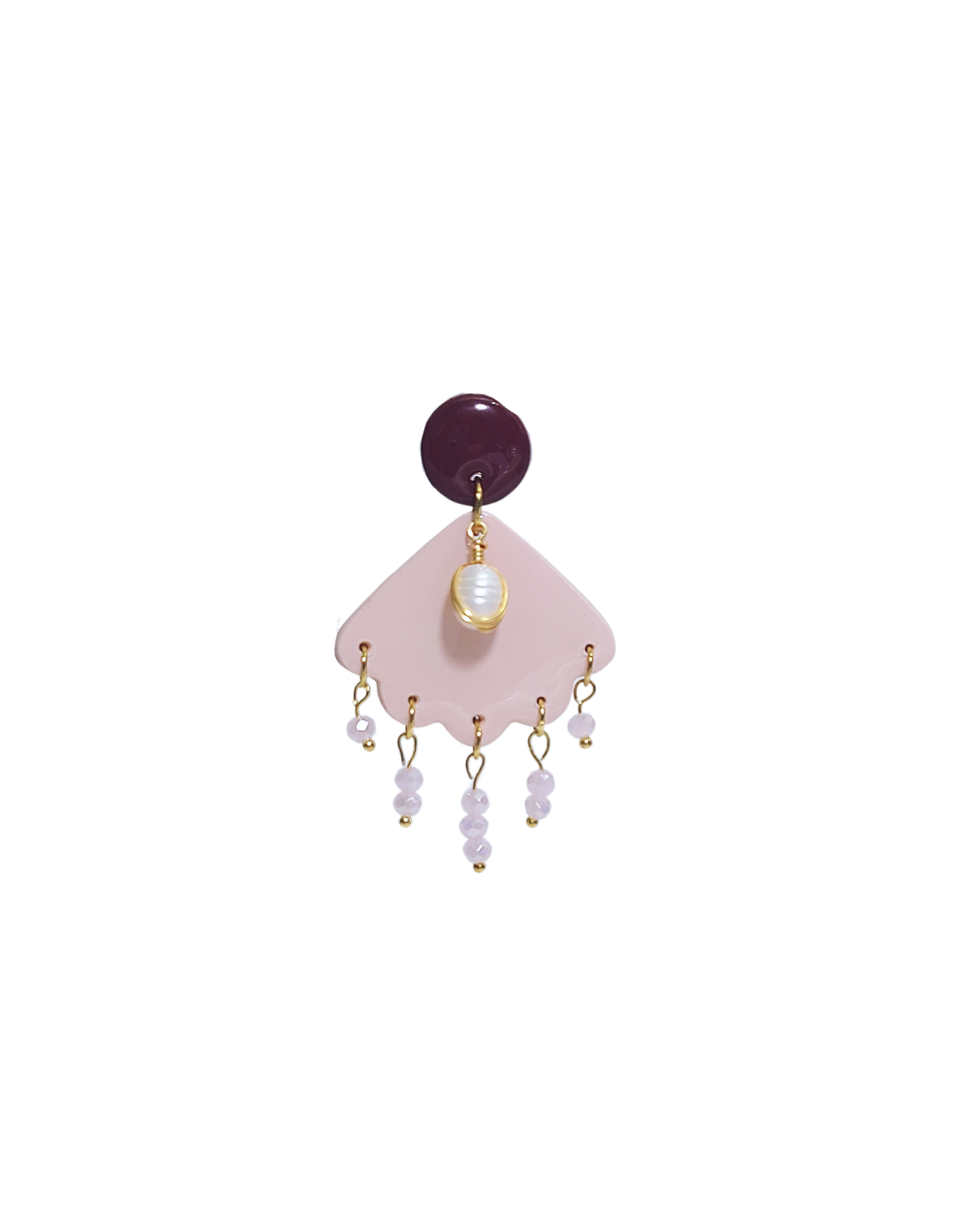 Aretes concha con perla de rio