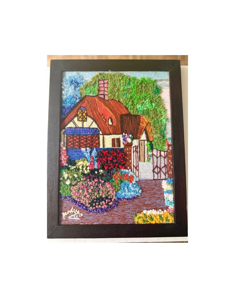 Cuadro bordado a mano Casa de las FLores