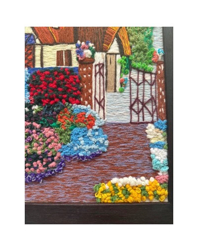 Cuadro bordado a mano Casa de las FLores
