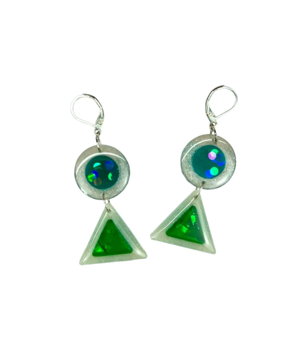 Aretes Círculo y Triángulo - Brillos Iridiscentes | Plata 925 | Mujerón ON!