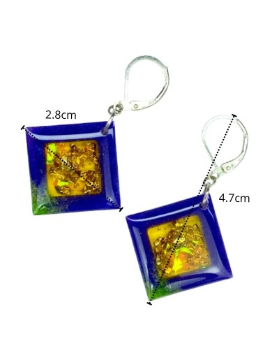 Aretes Rombo con Papel Oro - Plata 925 | Artesanales | Mujerón ON!