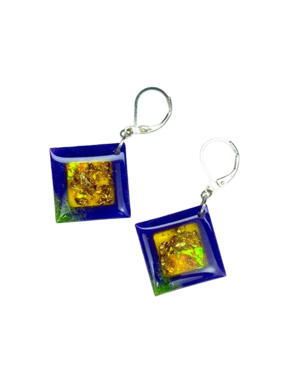 Aretes Rombo con Papel Oro - Plata 925 | Artesanales | Mujerón ON!