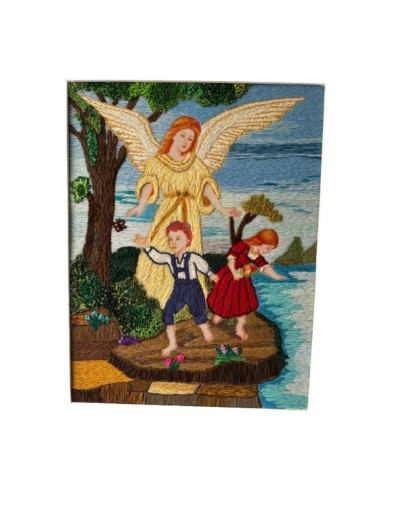 Cuadro bordado a mano Ángel de la Guarda