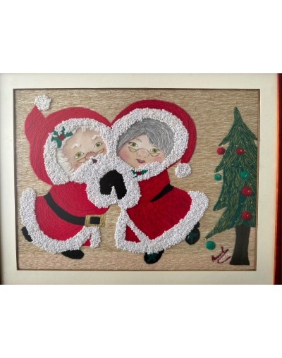 Cuadro bordado a mano Navidad con Amor: Santa y Señora Claus
