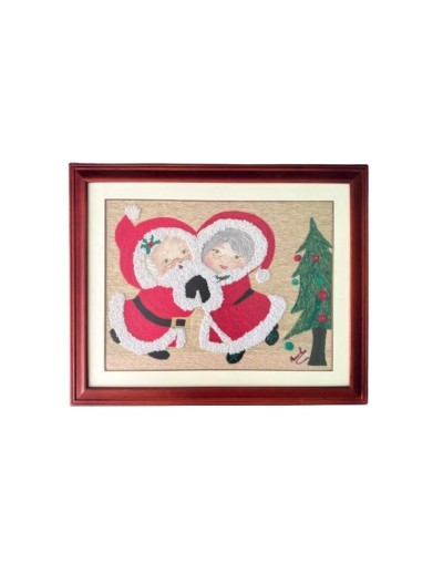 Cuadro bordado a mano Navidad con Amor: Santa y Señora Claus