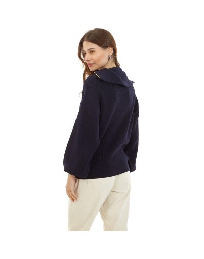 CMA777U04 Camisero Punto Ingles Manga Bombacha Color Azul Oscuro Talla Unica