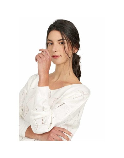 CMC560U08 Buzo Calado Hojas Cuello V Color Marfil Talla Unica