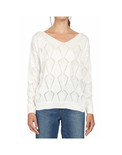 CMC560U08 Buzo Calado Hojas Cuello V Color Marfil Talla Unica