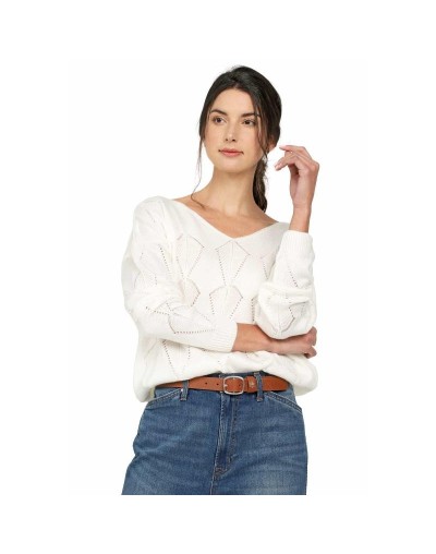 CMC560U08 Buzo Calado Hojas Cuello V Color Marfil Talla Unica