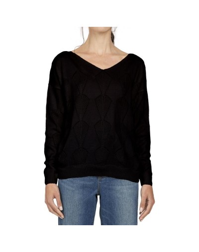 CMC560U01 Buzo Calado Hojas Cuello V Color Negro Talla Unica