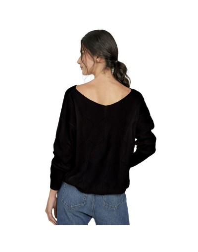 CMC560U01 Buzo Calado Hojas Cuello V Color Negro Talla Unica