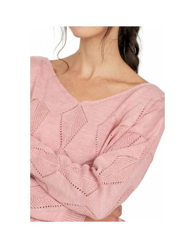 CMC560U16 Buzo Calado Hojas Cuello V Color Palo De Rosa Talla Unica