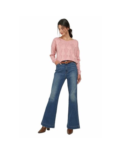 CMC560U16 Buzo Calado Hojas Cuello V Color Palo De Rosa Talla Unica
